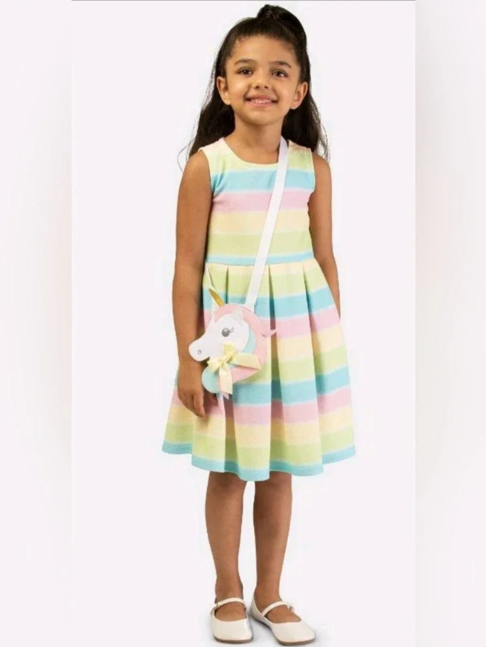 BONNIE JEAN Little Girl's 4 Rainbow Stripe Pleated Dress Size 6X